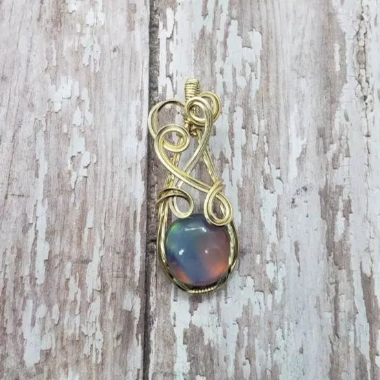 Aurora Opal Pendant, Floating Elven Crystal Pendant - moonlitbeading