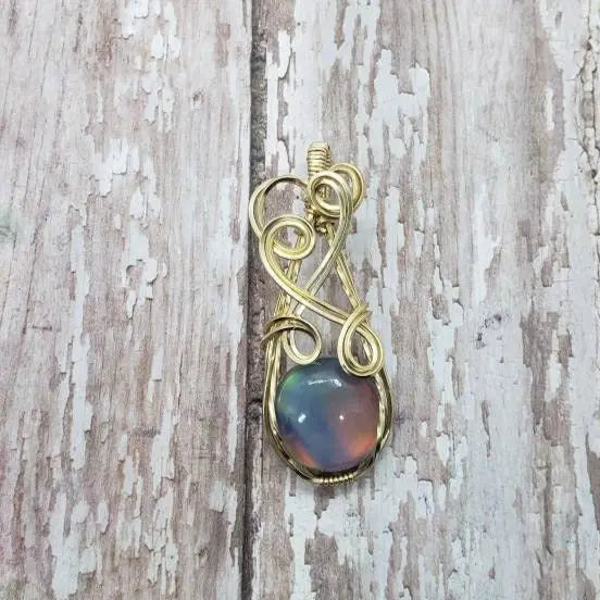 Aurora Opal Pendant, Floating Elven Crystal Pendant - moonlitbeading