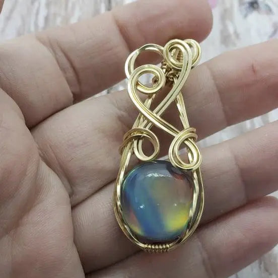 Aurora Opal Pendant, Floating Elven Crystal Pendant - moonlitbeading