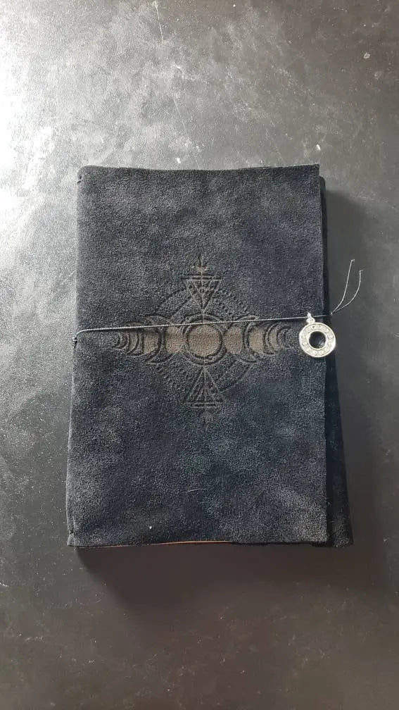 Black Moon Phase Leather Journal - moonlitbeading