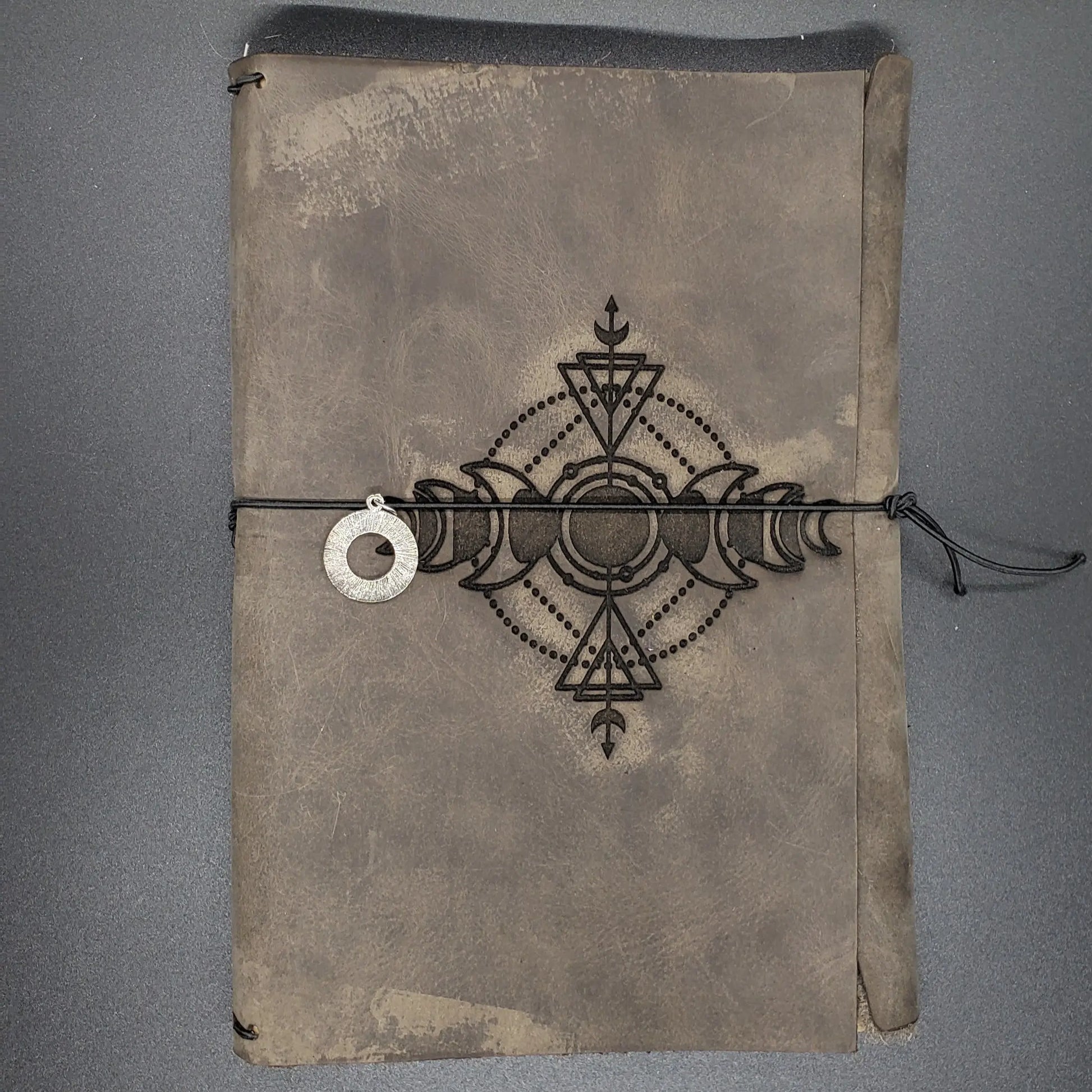 Black Moon Phase Leather Journal    black, leather journal, moon phase, witchy