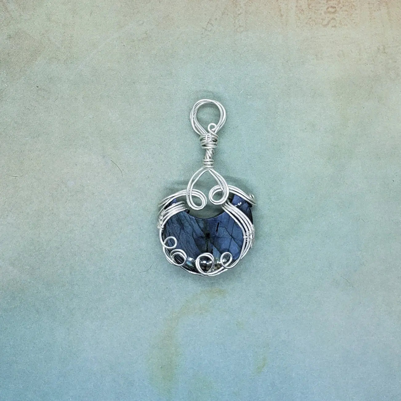 Blue Labradorite Crescent Moon Pendant    gemstone pendant, labradorite, moon, moon phase