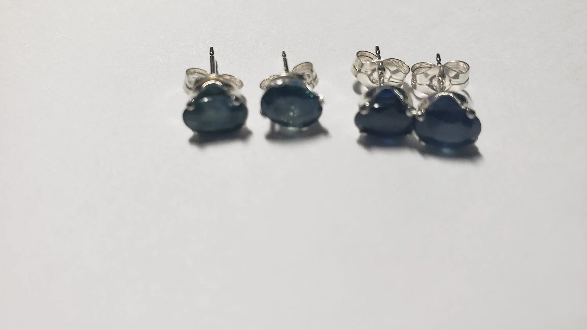 Blue Sapphire Stud Earrings, 6x4mm, Valentine's Day Gift - moonlitbeading