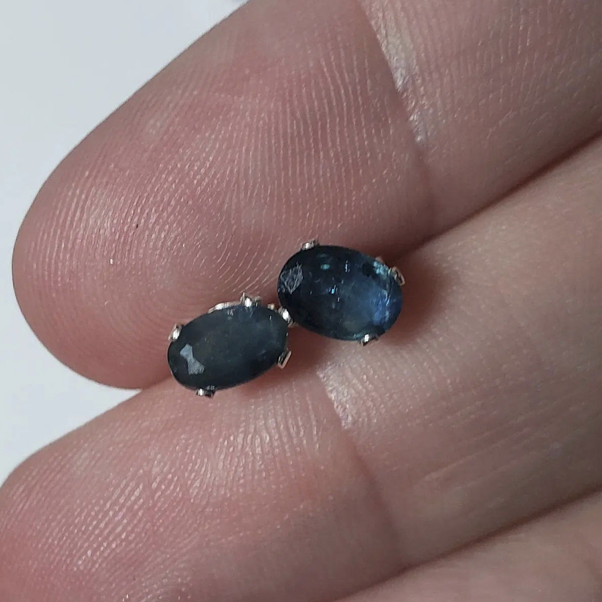 Blue Sapphire Stud Earrings, 6x4mm, Valentine's Day Gift - moonlitbeading
