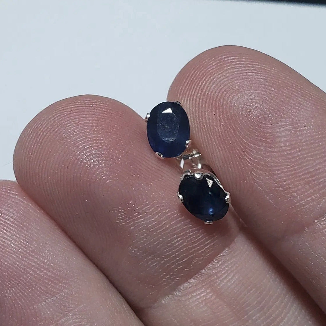 Blue Sapphire Stud Earrings, 6x4mm, Valentine's Day Gift - moonlitbeading