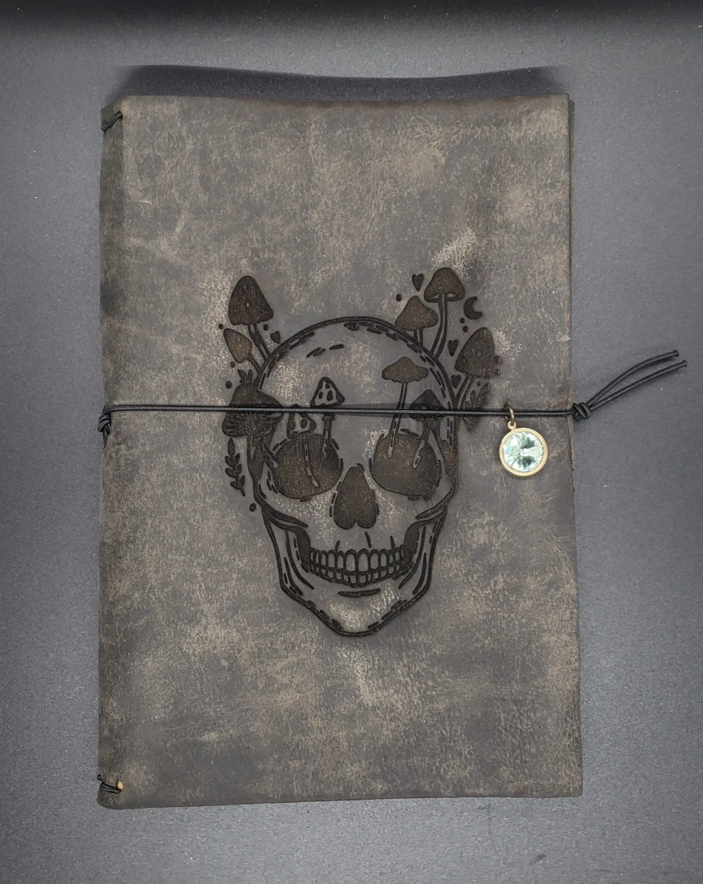 Brown or Pink Living Mushrooms Eat Dead People Journal    leather journal, mushroom, skull