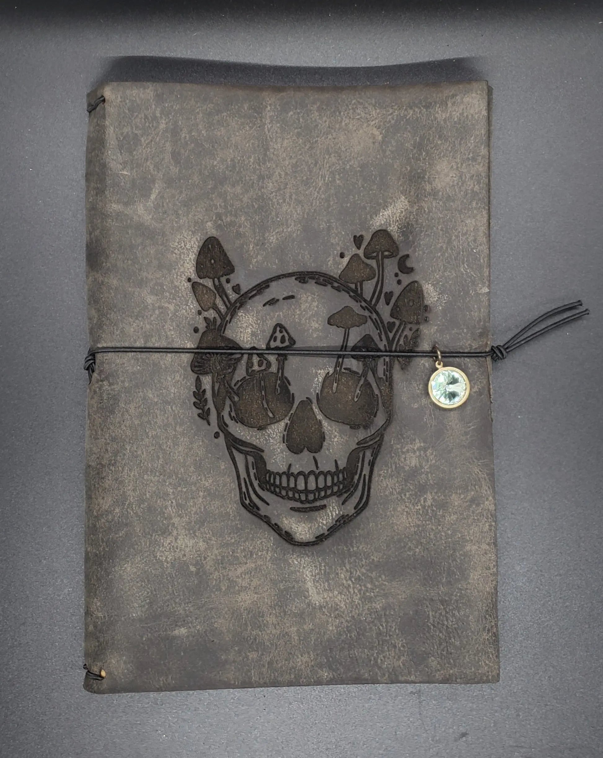 Brown or Pink Living Mushrooms Eat Dead People Journal    leather journal, mushroom, skull