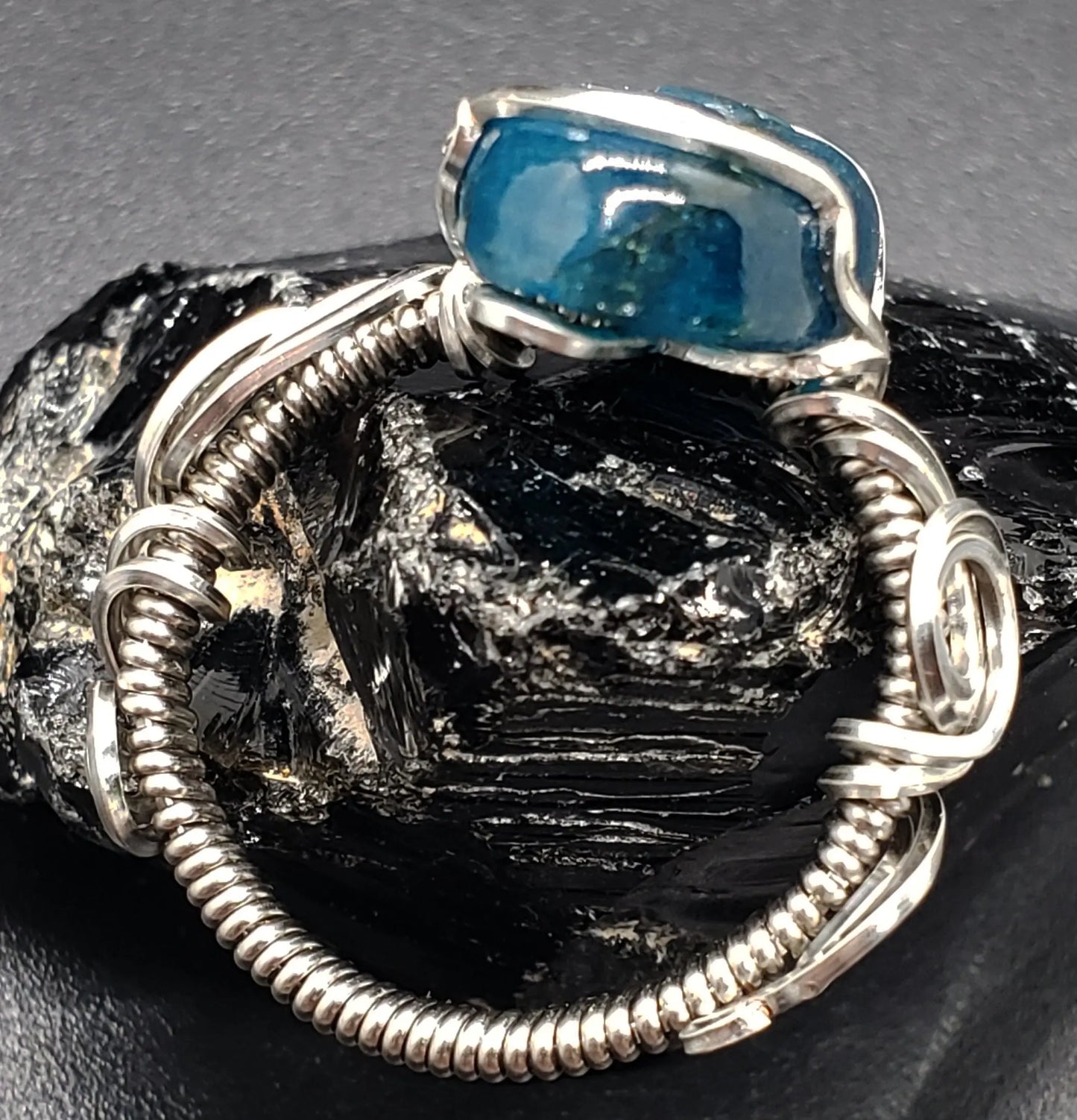 Carved Blue Apatite Ring, Moon Phase, Triple Moon, Goddess Energy Ring    apatite, gemstone ring, moon, moon phase, the moon