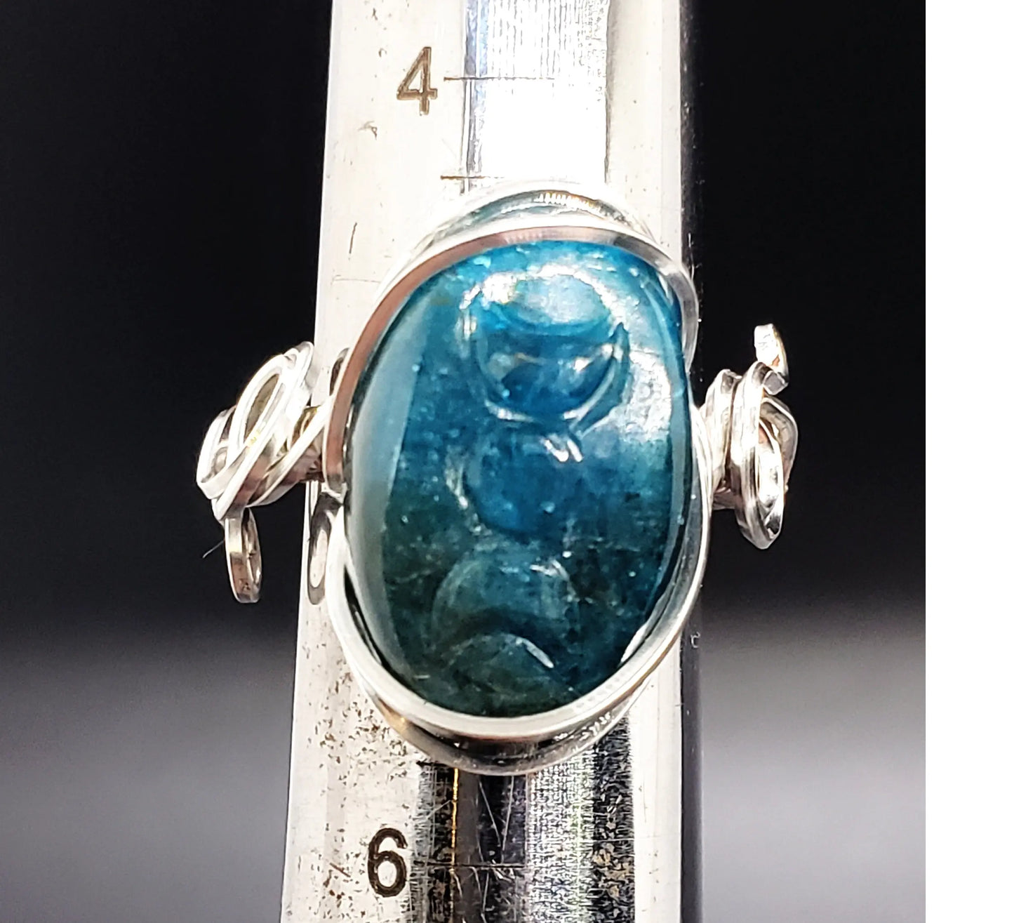 Carved Blue Apatite Ring, Moon Phase, Triple Moon, Goddess Energy Ring    apatite, gemstone ring, moon, moon phase, the moon