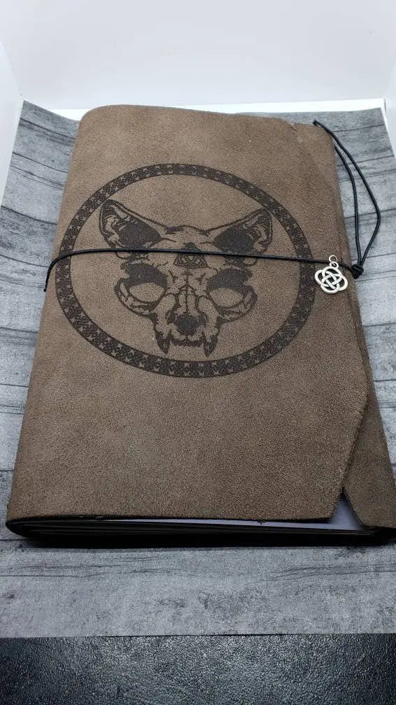 Celtic Cat Skull Refillable Leather Journal - moonlitbeading