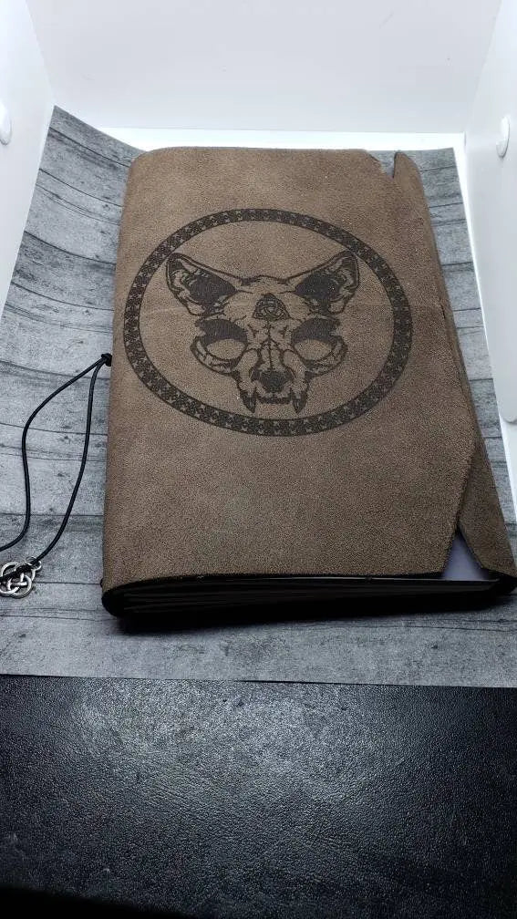 Celtic Cat Skull Refillable Leather Journal - moonlitbeading