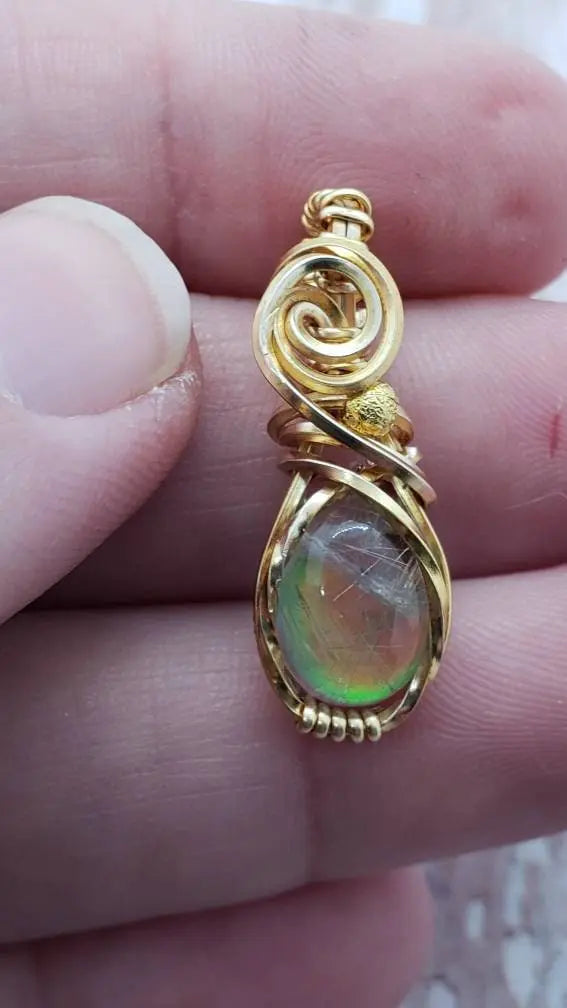 Dainty Aurora Opal pendant, Solitare Pendant, Statement Jewelry - moonlitbeading