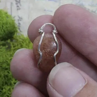Dainty Sunstone Wire Wrapped Pendant, Boho Jewelry - moonlitbeading