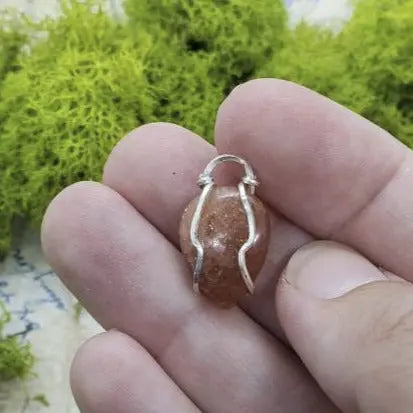 Dainty Sunstone Wire Wrapped Pendant, Boho Jewelry - moonlitbeading