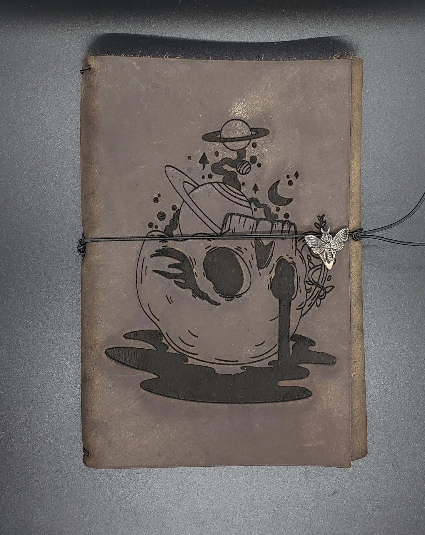 Dead Space, Skull and Planets Journal    galaxy, leather journal, skull