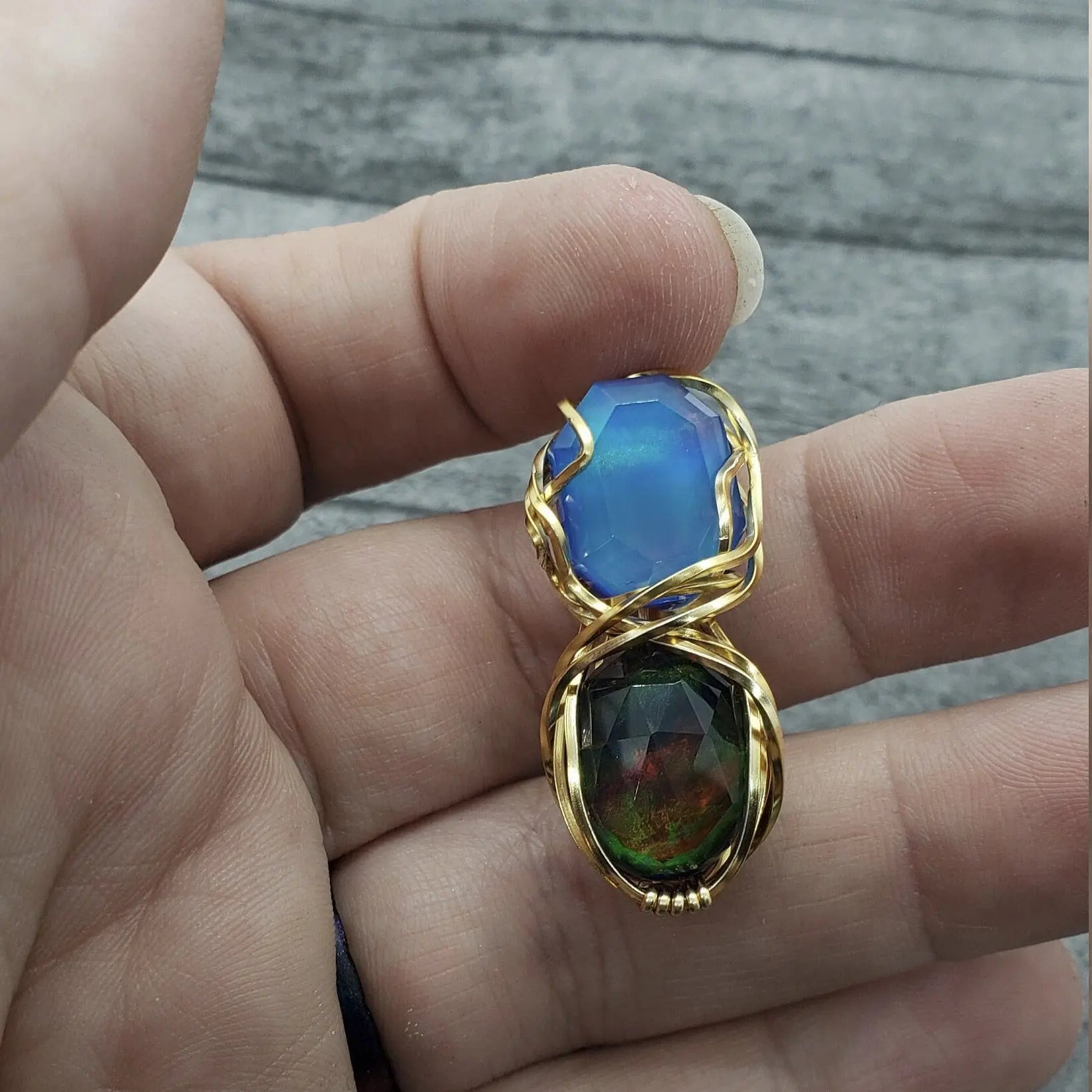 Aurora Opal Pendant, Dual Stone Wire Wrapped Pendant, Protect Pendant - moonlitbeading