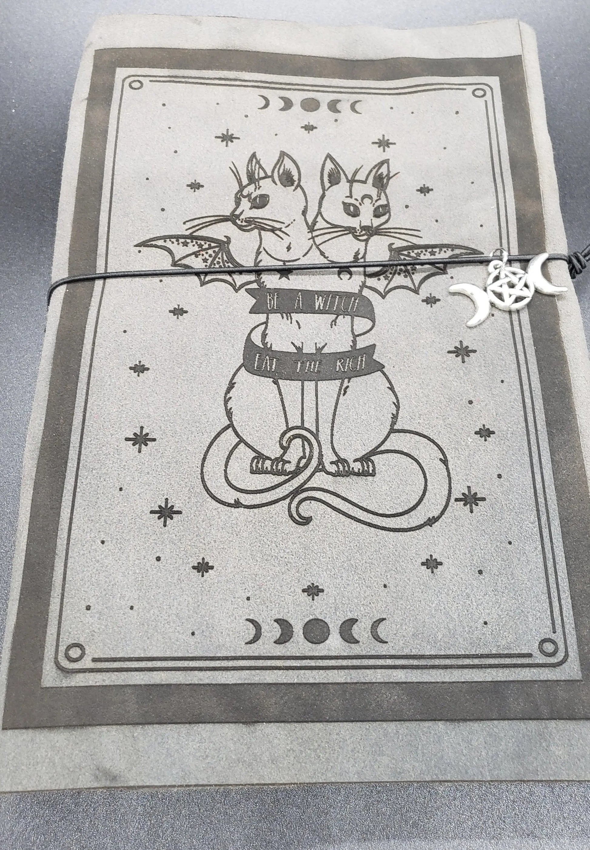 Eat the Rich Cat Journal    cat, leather journal, moon phase