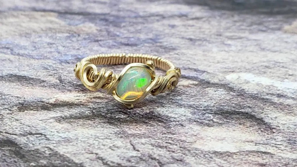 Ethiopian Opal Ring Size 5, Wire wrapped ring - moonlitbeading