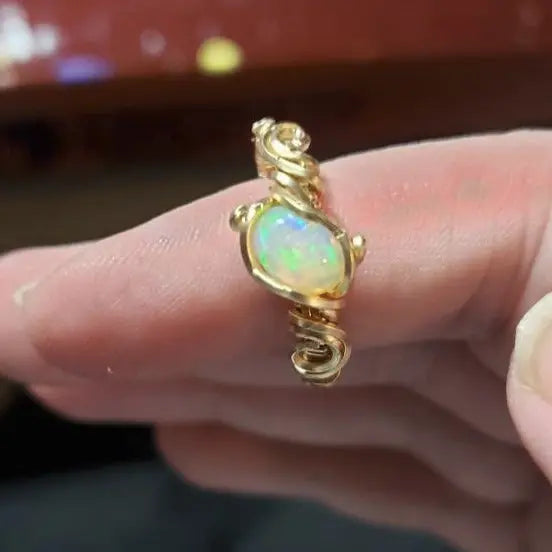Ethiopian Opal Ring Size 5, Wire wrapped ring - moonlitbeading