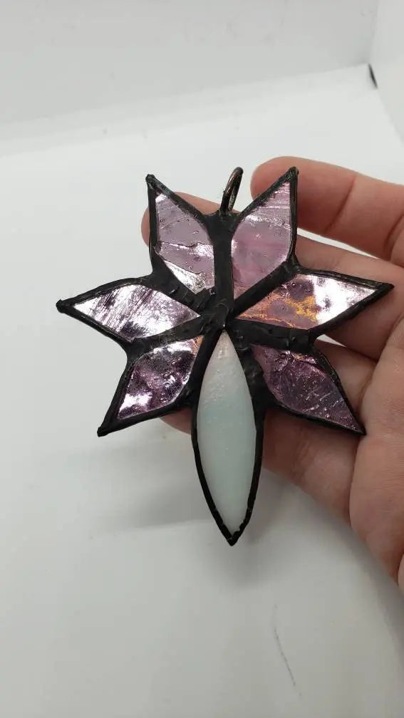 Iridescent Flower Suncatcher, Floral Stained glass - moonlitbeading