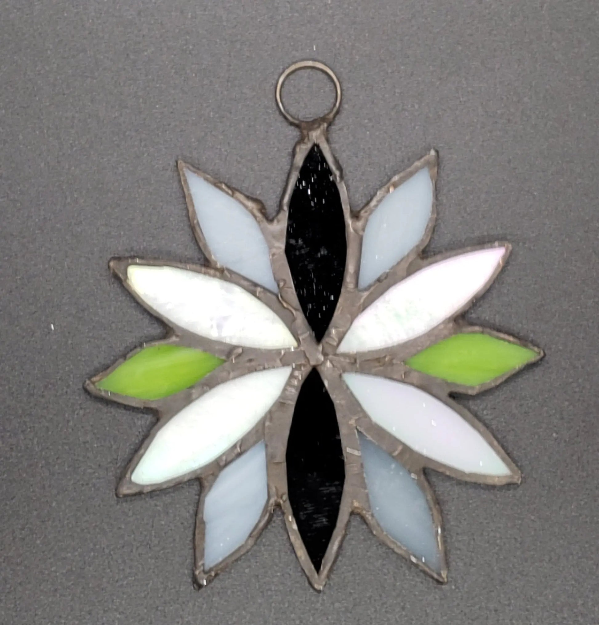 Large Agender Flower Suncatcher, LGBTQ+ Floral stained glass    agender, black, green, lgbtq+, stained glass, suncatcher, white