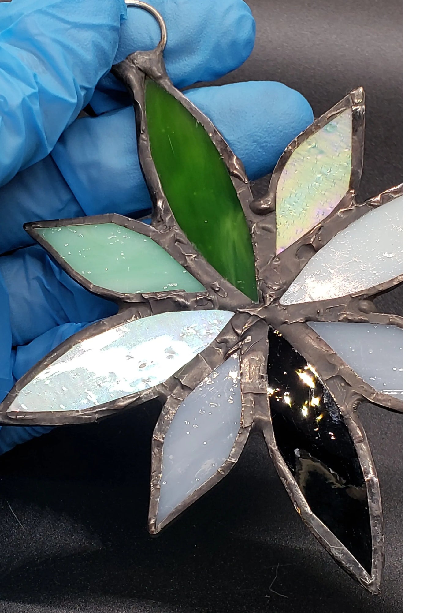 Large Aromantic Flower Suncatcher, LGBTQ+ Floral stained glass    aromantic, black, gray, lgbtq+, stained glass, suncatcher, white