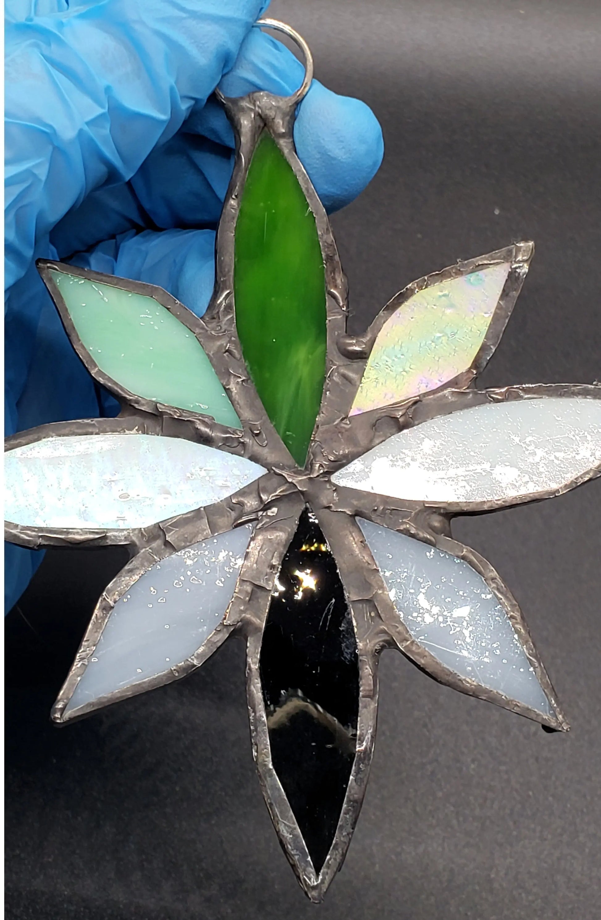 Large Aromantic Flower Suncatcher, LGBTQ+ Floral stained glass    aromantic, black, gray, lgbtq+, stained glass, suncatcher, white