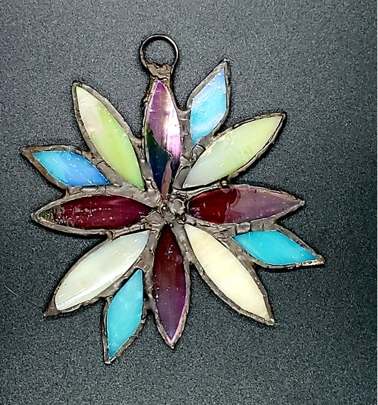Large Pansexual Flower Suncatcher, LGBTQ+ Floral stained glass    blue, lgbtq+, pansexual, pink, stained glass, yellow