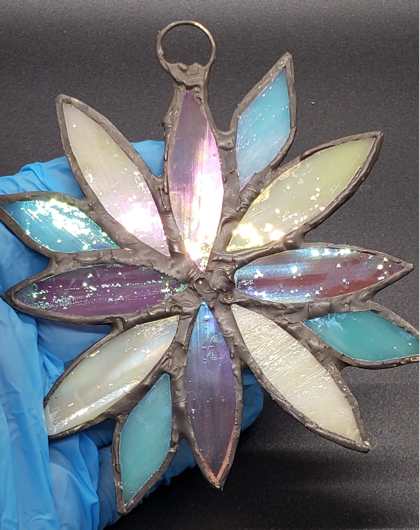 Large Pansexual Flower Suncatcher, LGBTQ+ Floral stained glass    blue, lgbtq+, pansexual, pink, stained glass, yellow
