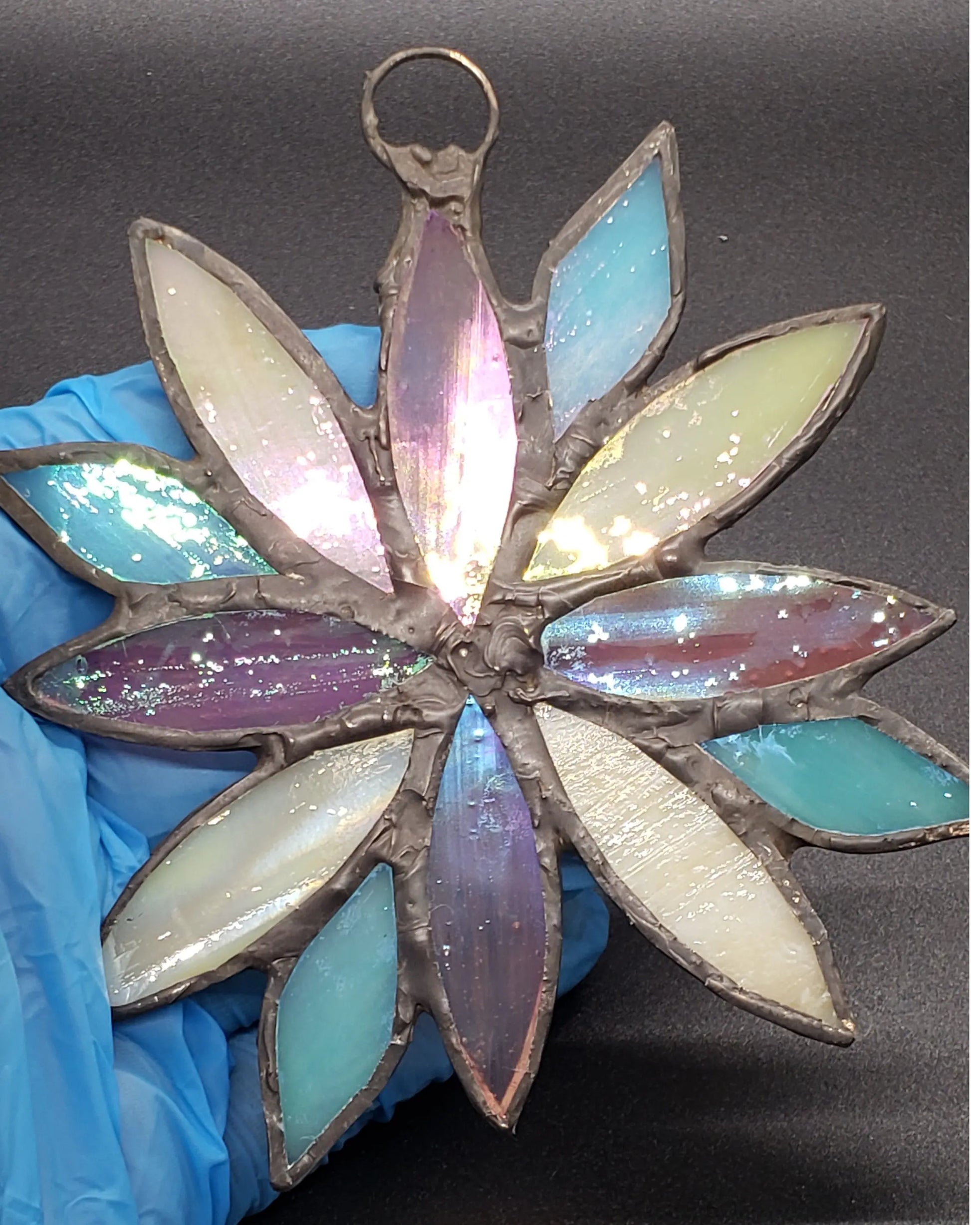 Large Pansexual Flower Suncatcher, LGBTQ+ Floral stained glass    blue, lgbtq+, pansexual, pink, stained glass, yellow