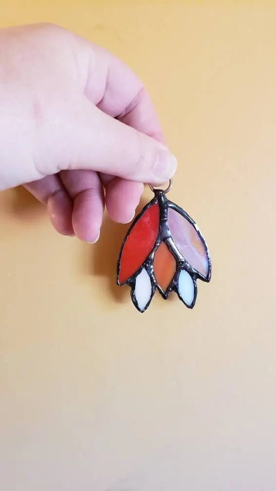 Lesbian Flower Suncatcher, LGBTQ+ Floral stained glass    lesbian, lgbtq+, orange, pink, red, stained glass, suncatcher, white