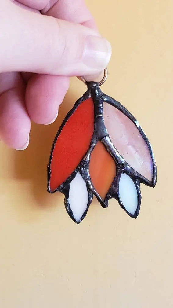 Lesbian Flower Suncatcher, LGBTQ+ Floral stained glass    lesbian, lgbtq+, orange, pink, red, stained glass, suncatcher, white