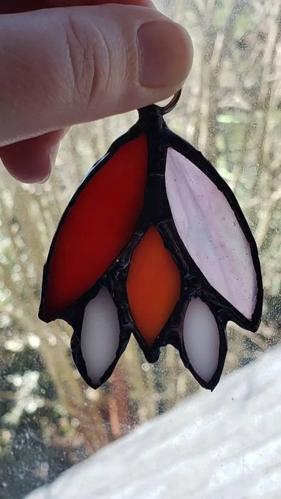 Lesbian Flower Suncatcher, LGBTQ+ Floral stained glass    lesbian, lgbtq+, orange, pink, red, stained glass, suncatcher, white