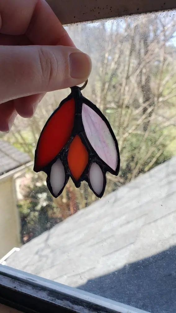 Lesbian Flower Suncatcher, LGBTQ+ Floral stained glass    lesbian, lgbtq+, orange, pink, red, stained glass, suncatcher, white