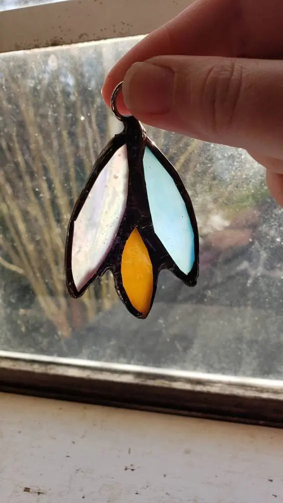 Pansexual Flower Suncatcher, LGBTQ+ Floral stained glass    blue, lgbtq+, pansexual, pink, stained glass, yellow