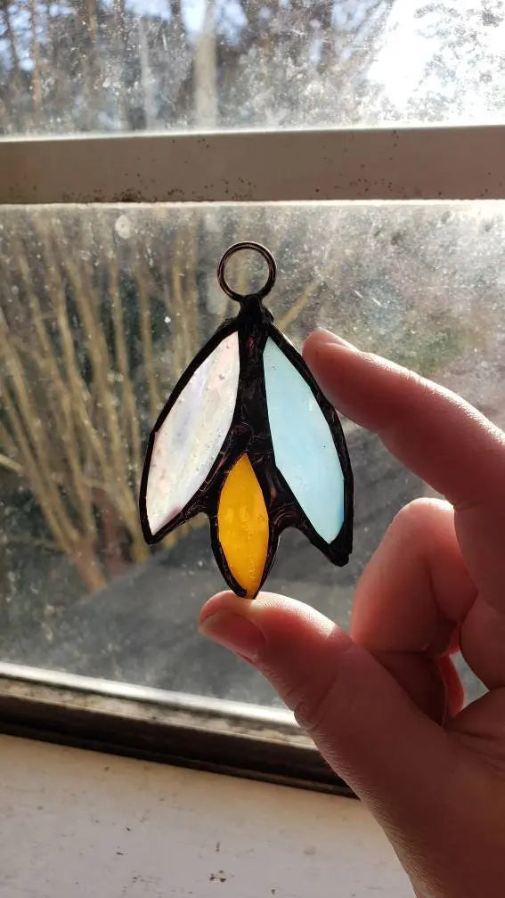 Pansexual Flower Suncatcher, LGBTQ+ Floral stained glass    blue, lgbtq+, pansexual, pink, stained glass, yellow