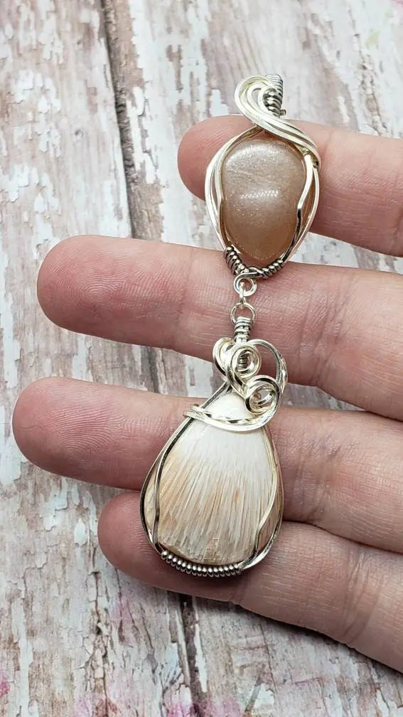 Peach Moonstone and Socolcite Pendant - moonlitbeading