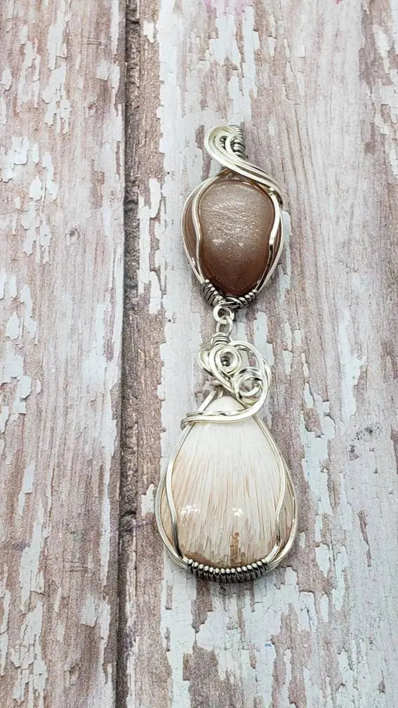 Peach Moonstone and Socolcite Pendant - moonlitbeading