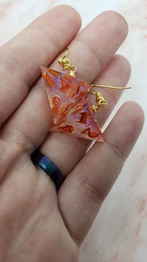 Pink Sharp Edge Iridescent Polyhedral Dice Earrings, DnD gift    dice earrings