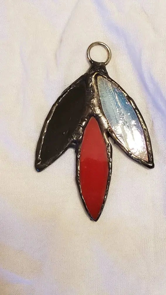 Polyamorous Flower Suncatcher, LGBTQ+ Floral stained glass    blue, lgbtq+, polyamorous, red, stained glass, suncatcher