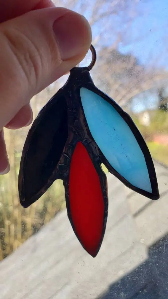 Polyamorous Flower Suncatcher, LGBTQ+ Floral stained glass    blue, lgbtq+, polyamorous, red, stained glass, suncatcher