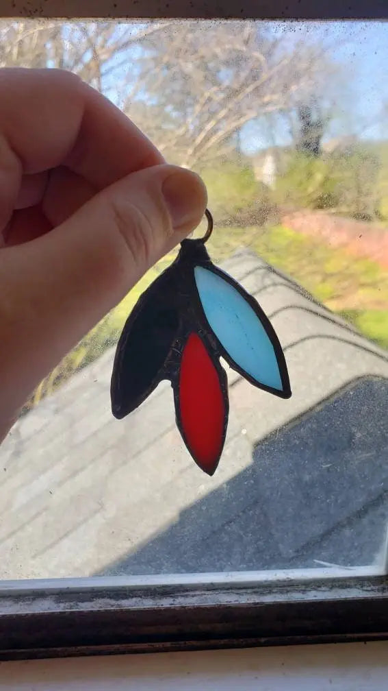 Polyamorous Flower Suncatcher, LGBTQ+ Floral stained glass    blue, lgbtq+, polyamorous, red, stained glass, suncatcher