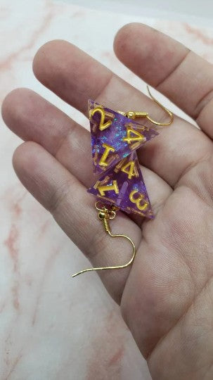Purple Sharp Edge Iridescent Polyhedral Dice Earrings, DnD gift    dice earrings