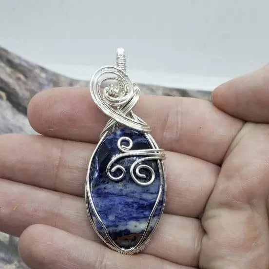 Wire Wrapped Sodalite Pendant, Swirly Pendant, Heady Pendant - moonlitbeading