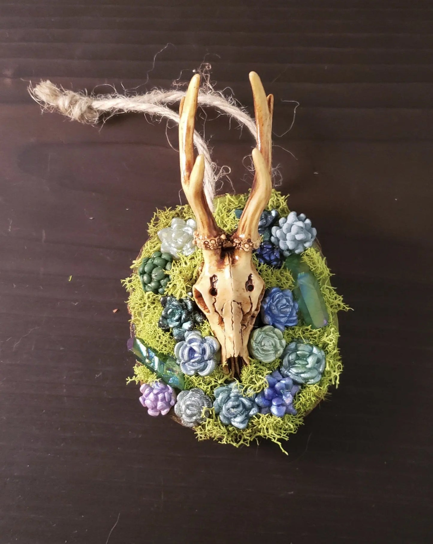 Stag Skull Succlent Garden Sculpture    altar decor, crystal cluster, deer, stag