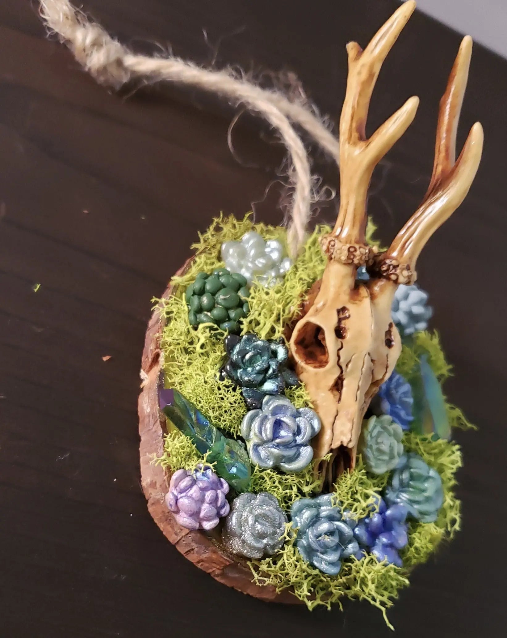 Stag Skull Succlent Garden Sculpture    altar decor, crystal cluster, deer, stag