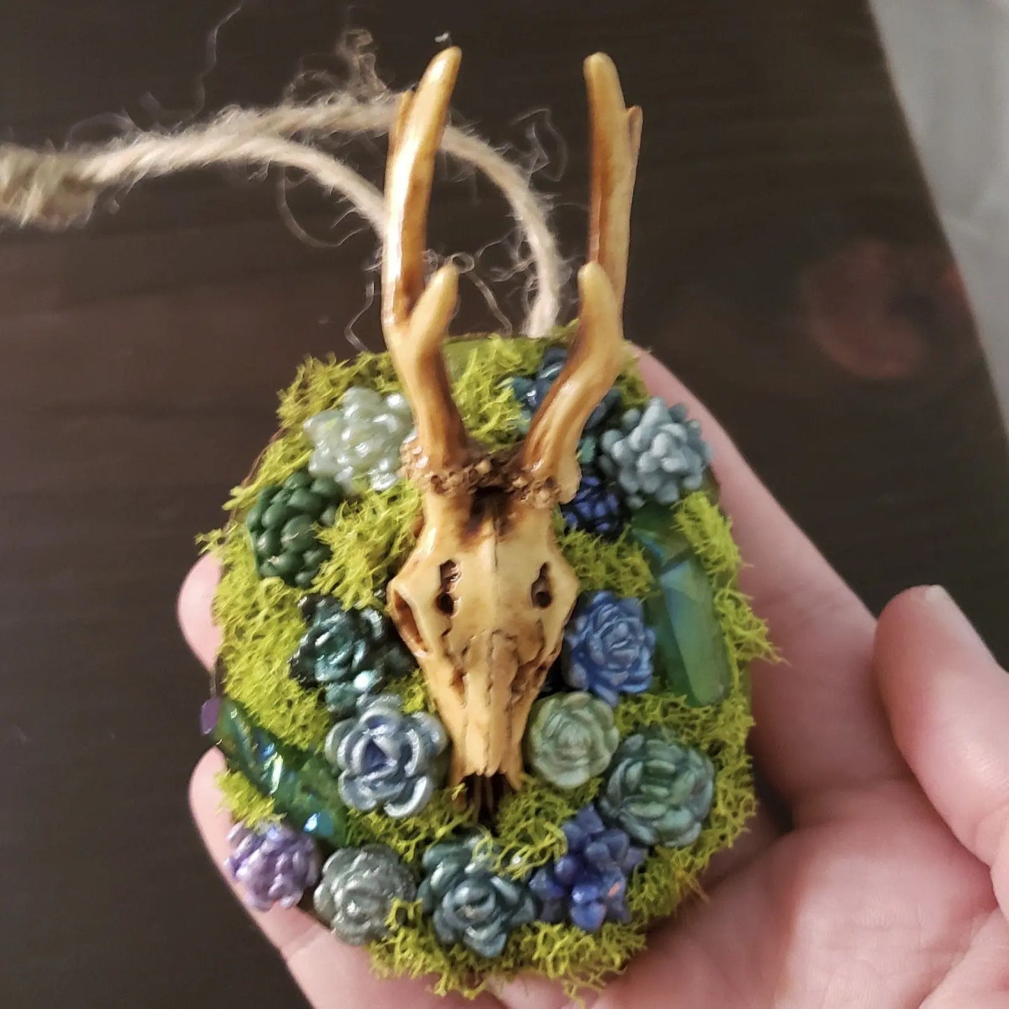 Stag Skull Succlent Garden Sculpture    altar decor, crystal cluster, deer, stag