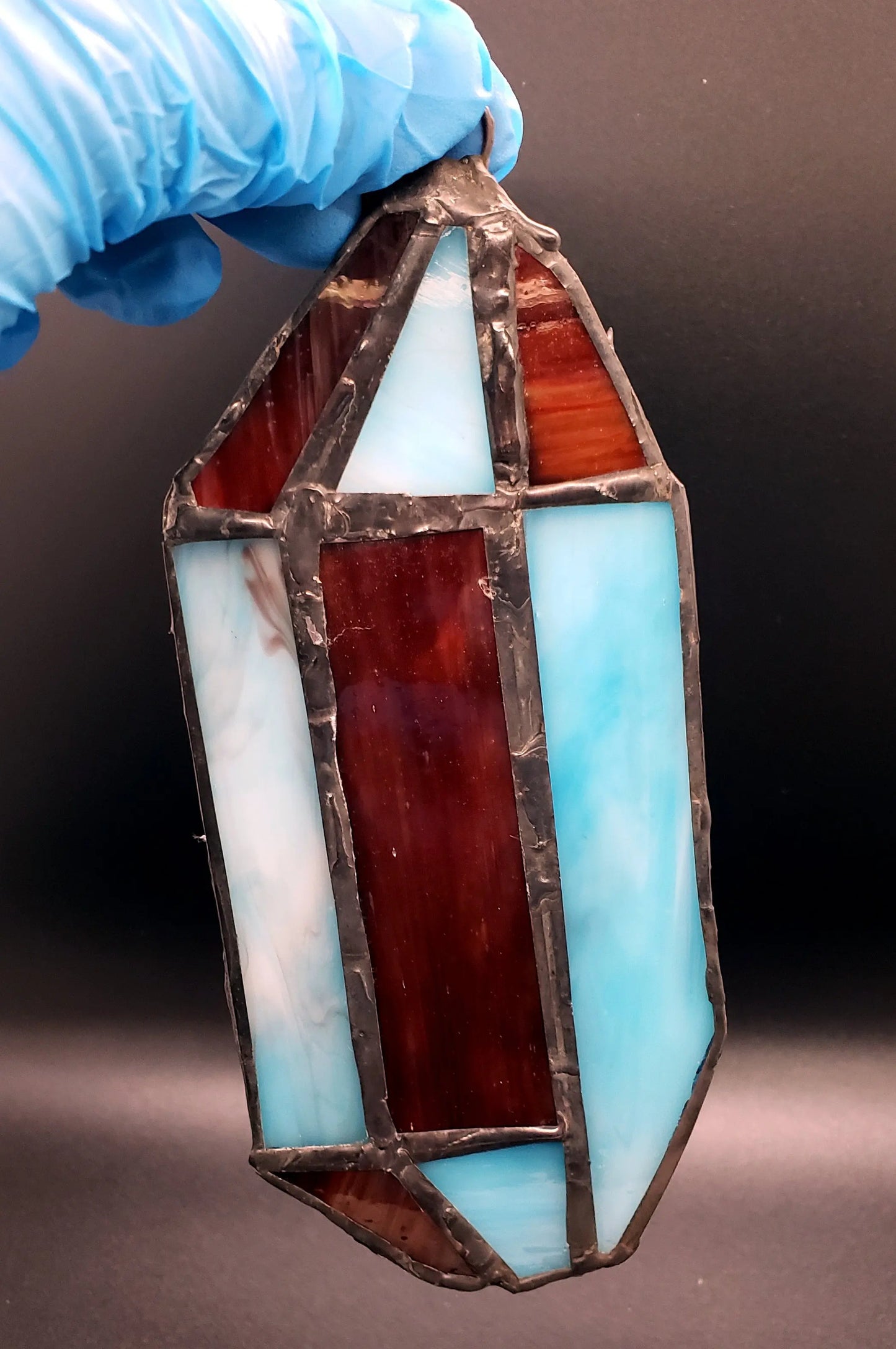 Stained Glass Crystal Point    blue, crystal cluster, green, pink, red, stained glass, suncatcher