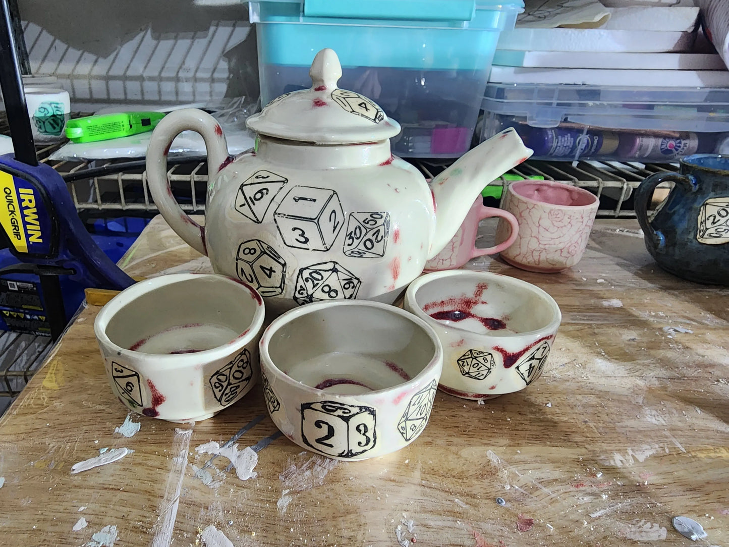 TeaPK A TTRPG Dice Themed East Asian Style Tea Set, DnD Tea Set