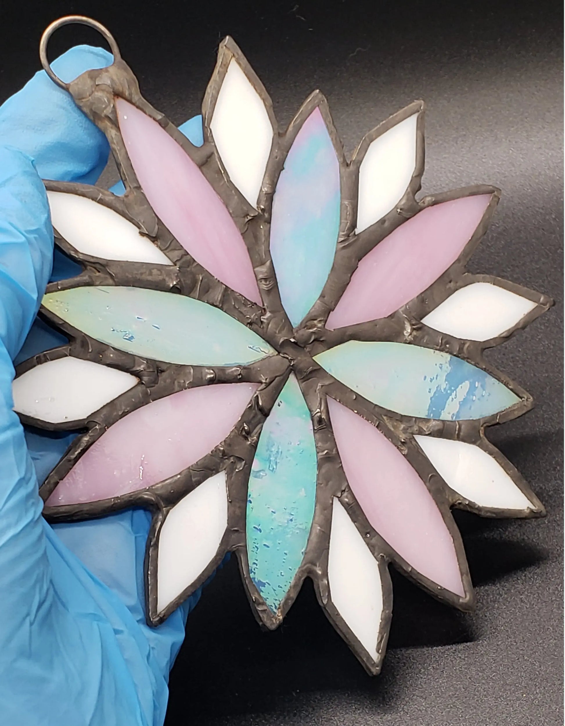 Transgender Flower Suncatcher, LGBTQ+ Floral stained glass    blue, lbgtq+, pink, stained glass, suncatcher